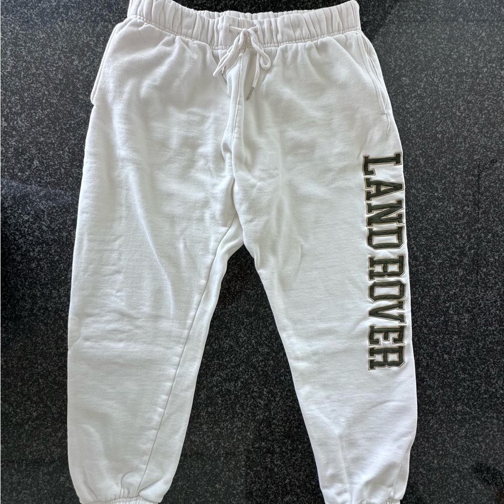 Land Rover by Pacsun Drawstring Sweat Pants Size L Ivory with Dark Green Letters